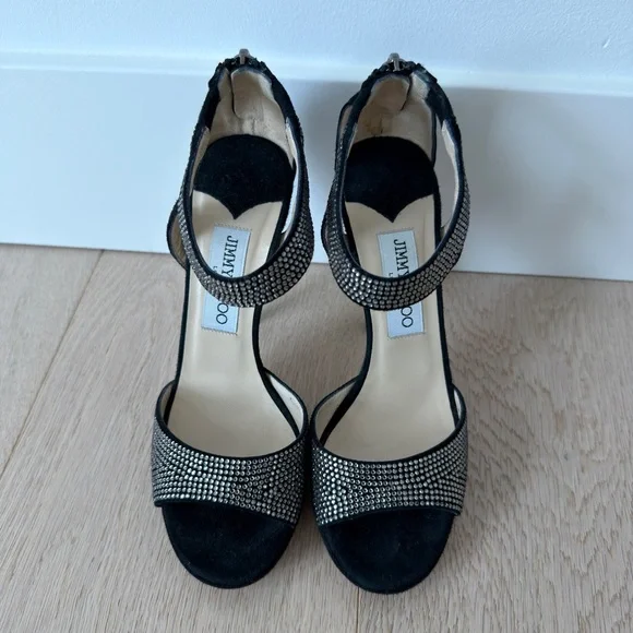 Jimmy Choo Lancer Crystal Suede 4" Heels - Picture 2 of 10